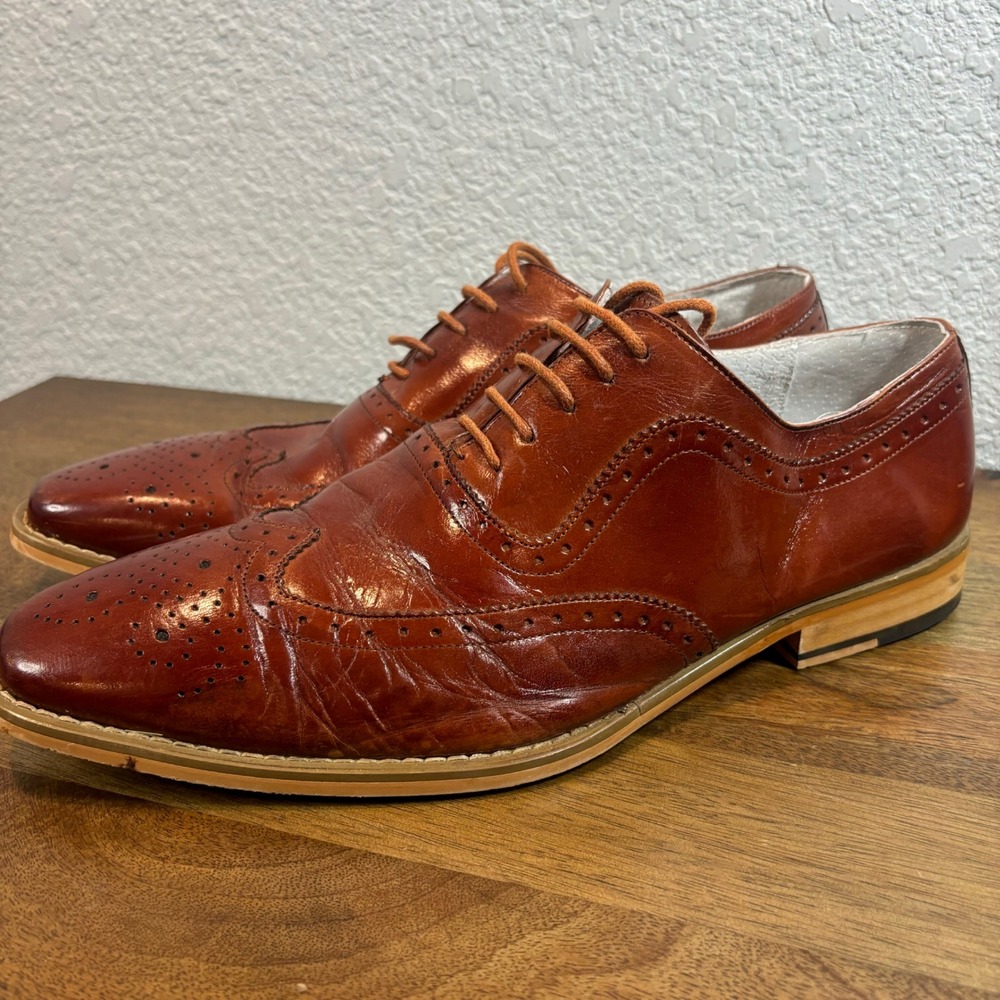 Giovanni Ferrara Leather Wingtip Oxford Dress Shoe  Lace Up Formal Brown size 12 - Picture 6 of 11